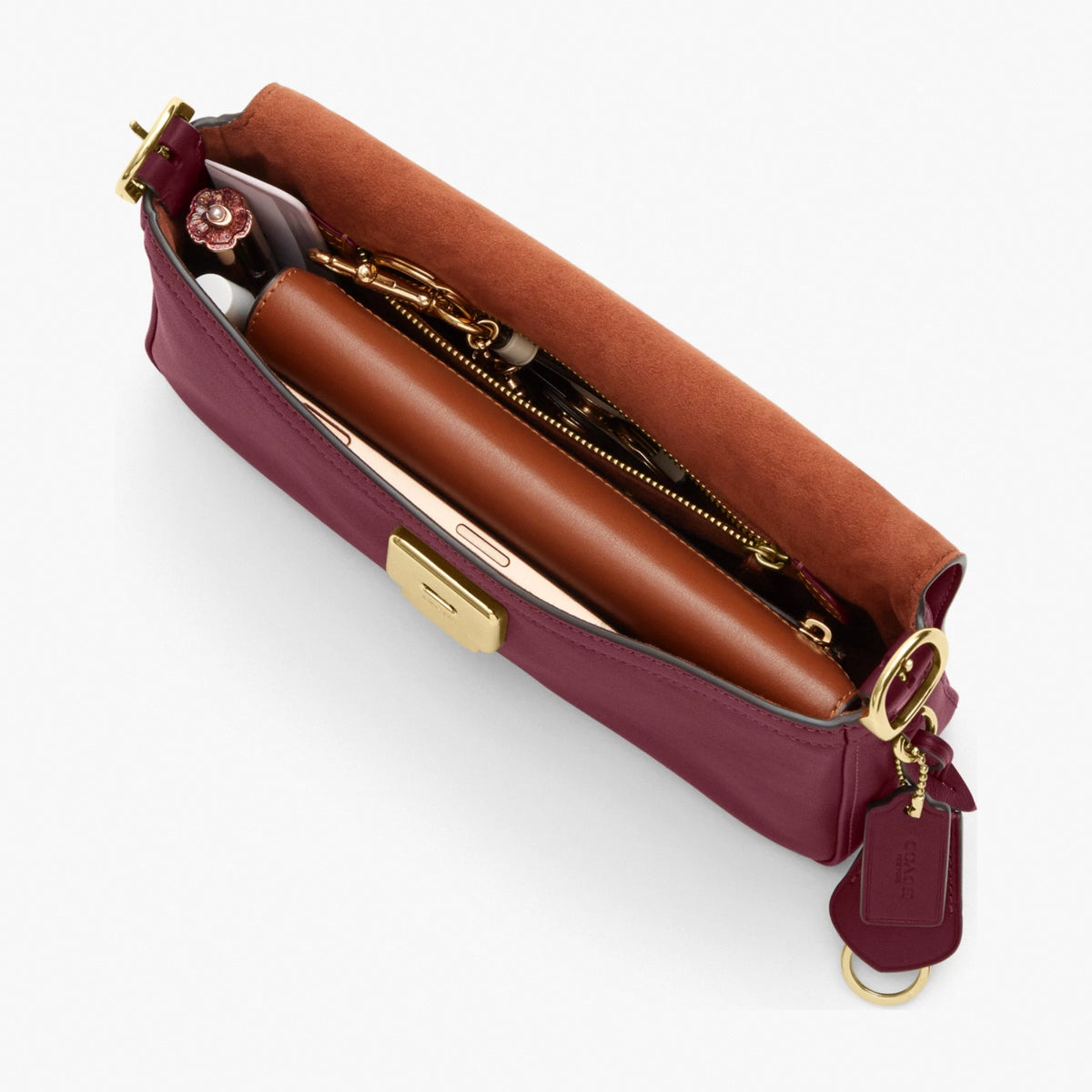 Coach Etta Small Flap Shoulder Bag - Gold/Dark Cherry