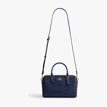 Coach Rowan Satchel Bag In Signature Canvas - Gold/Navy