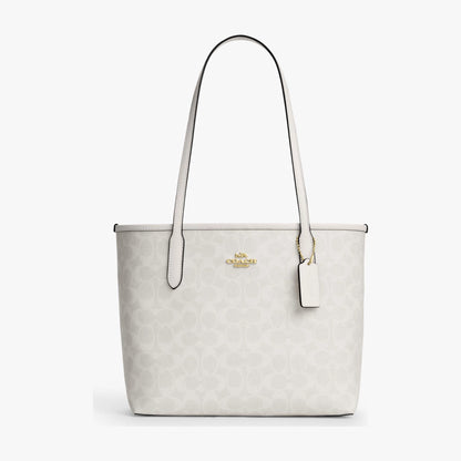 Coach Medium City Tote Bag In Signature Canvas - Gold/White/Chalk