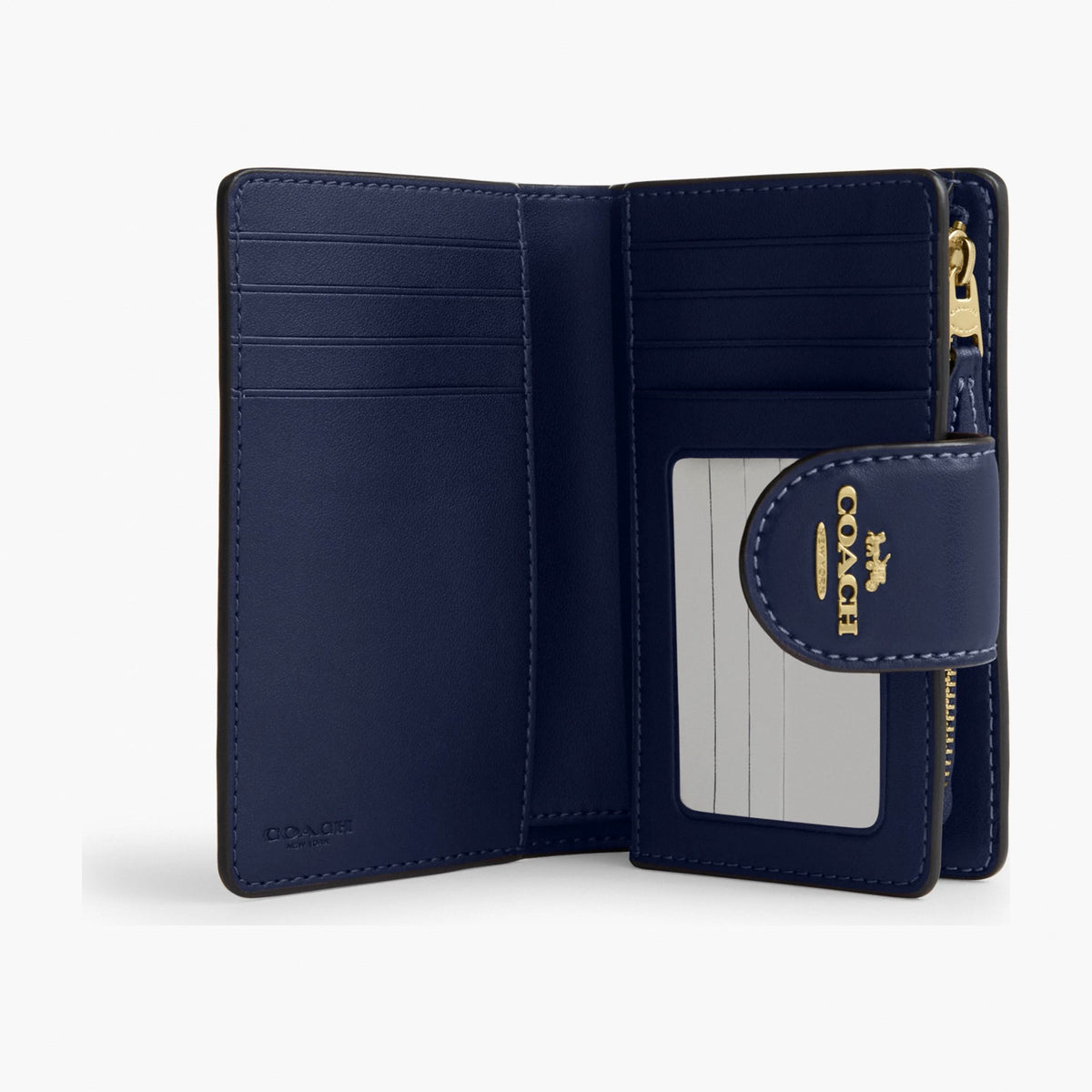 Coach Medium Corner Zip Wallet In Signature Canvas - Gold/Navy