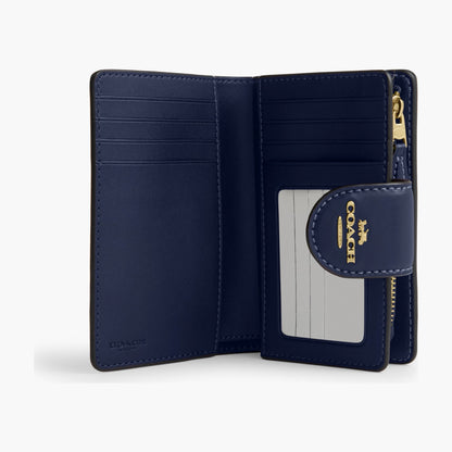 Coach Medium Corner Zip Wallet In Signature Canvas - Gold/Navy