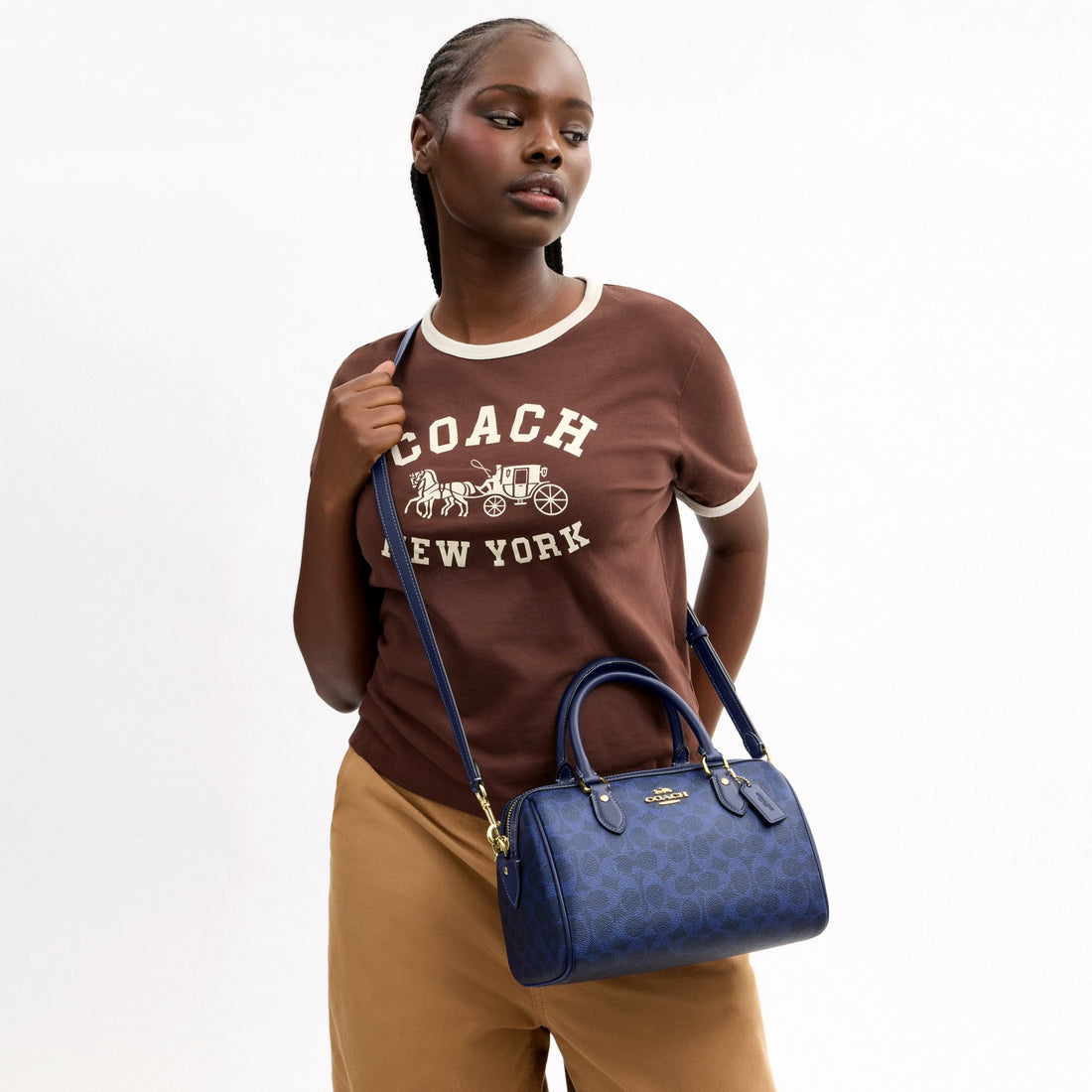 Coach Rowan Satchel Bag In Signature Canvas - Gold/Navy