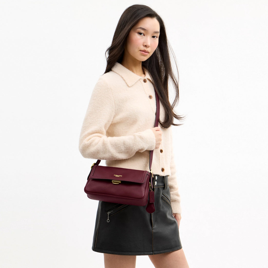 Coach Etta Small Flap Shoulder Bag - Gold/Dark Cherry