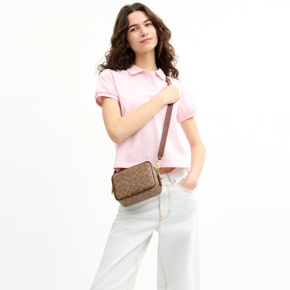 Coach Mini Carey Crossbody Bag In Signature Canvas - Gold/Tan/Brown