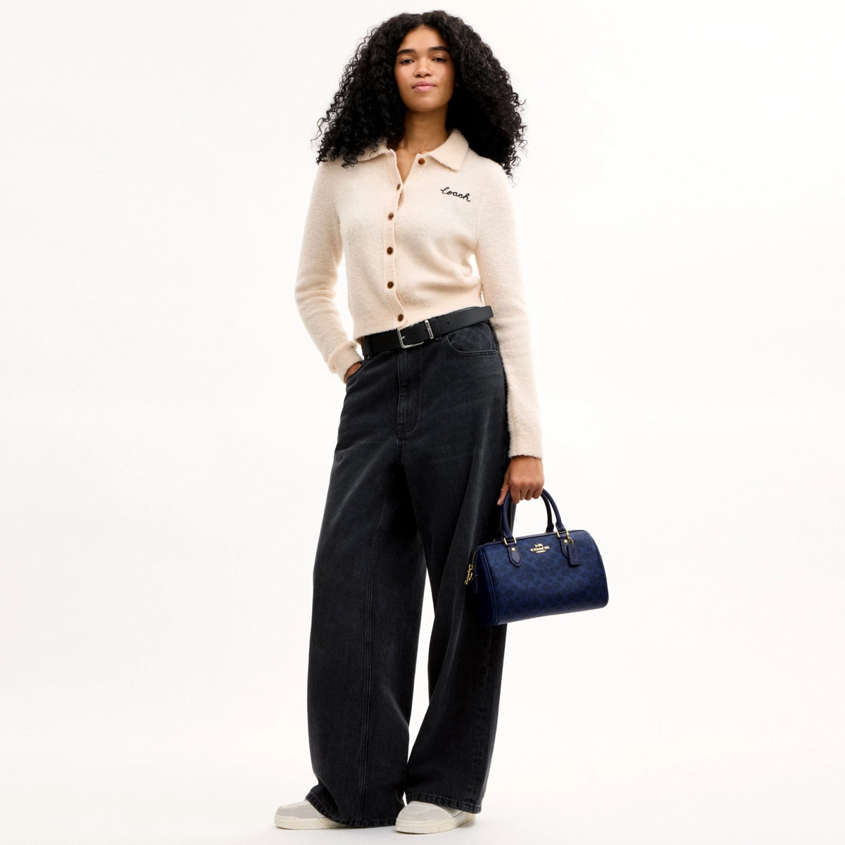 Coach Rowan Satchel Bag In Signature Canvas - Gold/Navy