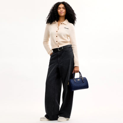 Coach Rowan Satchel Bag In Signature Canvas - Gold/Navy