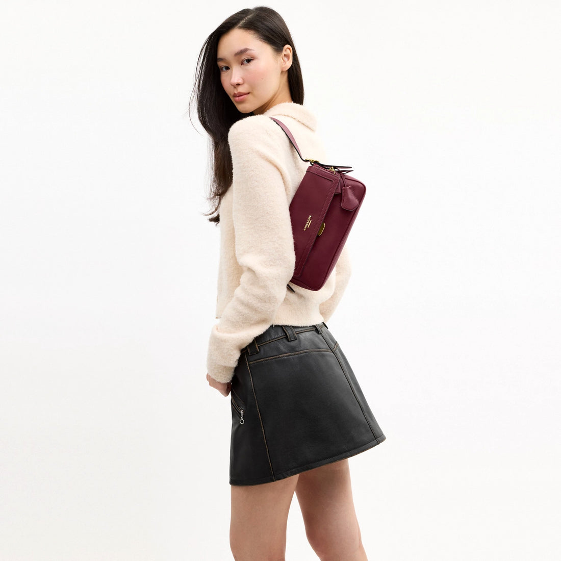 Coach Etta Small Flap Shoulder Bag - Gold/Dark Cherry