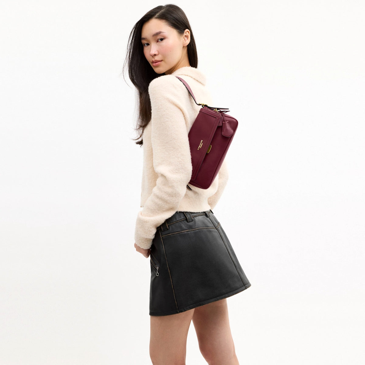 Coach Etta Small Flap Shoulder Bag - Gold/Dark Cherry