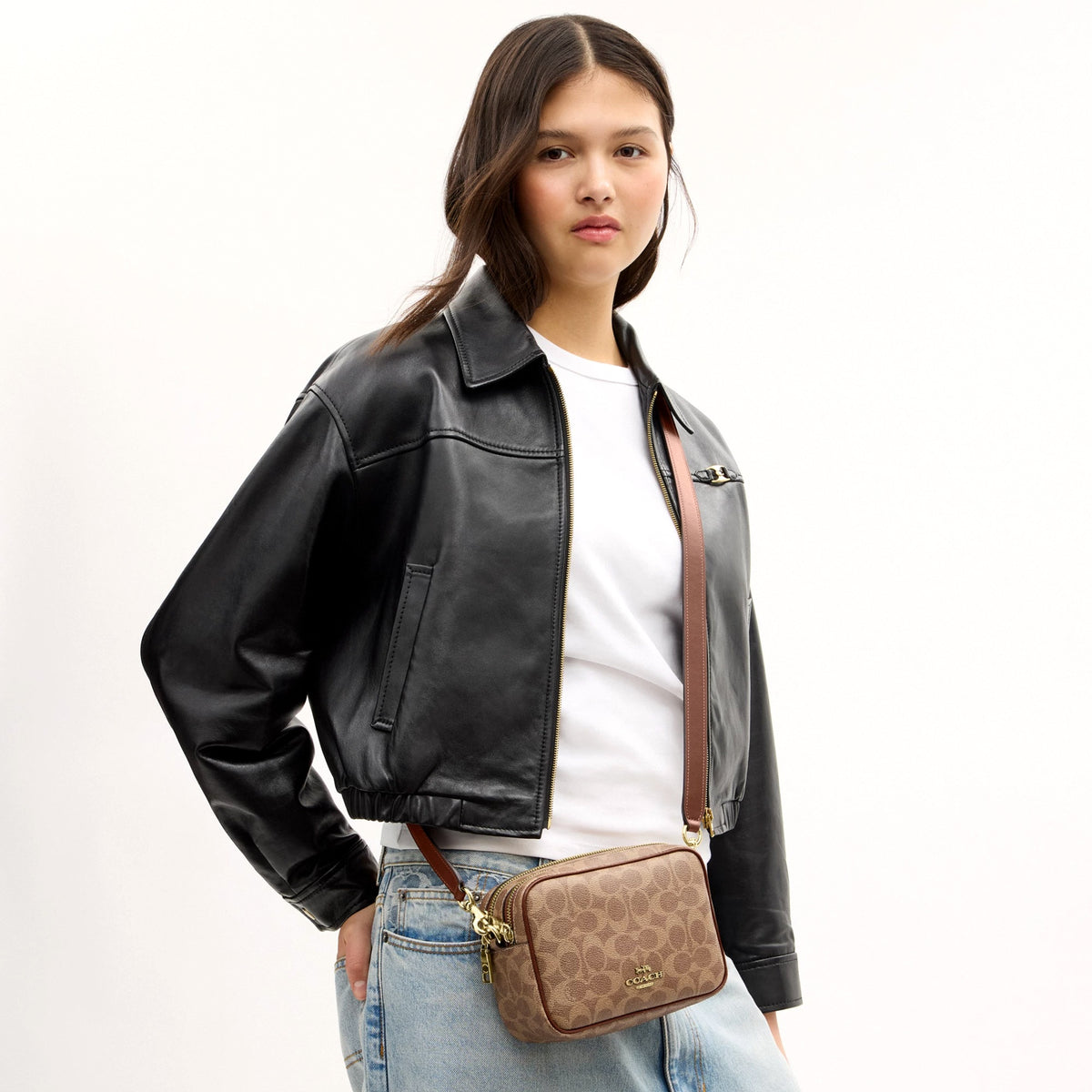 Coach Mini Carey Crossbody Bag In Signature Canvas - Gold/Tan/Brown