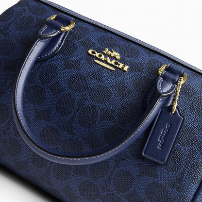 Coach Rowan Satchel Bag In Signature Canvas - Gold/Navy
