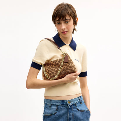 Coach Teri Shoulder Bag In Signature Beaded Satin - Gold/Tan