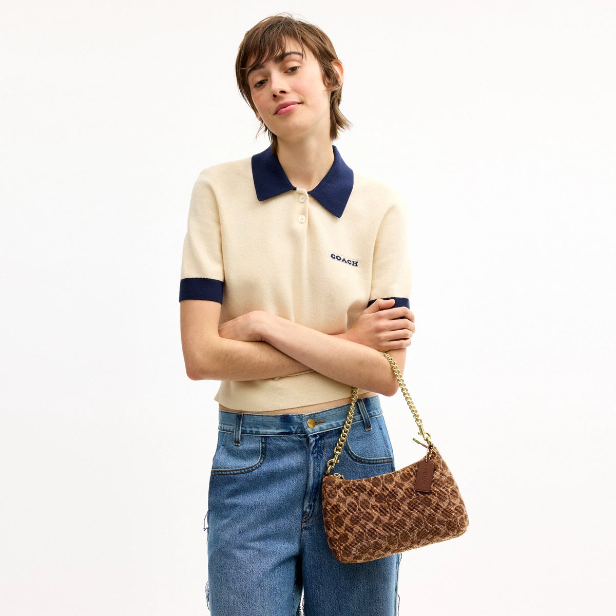 Coach Teri Shoulder Bag In Signature Beaded Satin - Gold/Tan