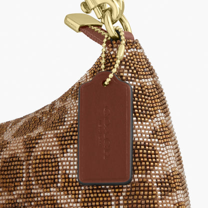 Coach Teri Shoulder Bag In Signature Beaded Satin - Gold/Tan