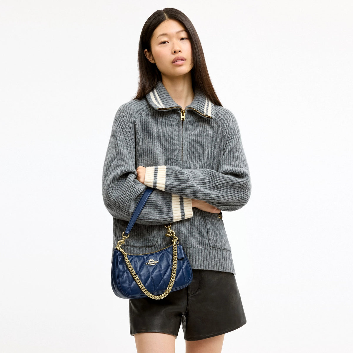 Coach Teri Shoulder Bag With Quilting - Gold/Deep Blue