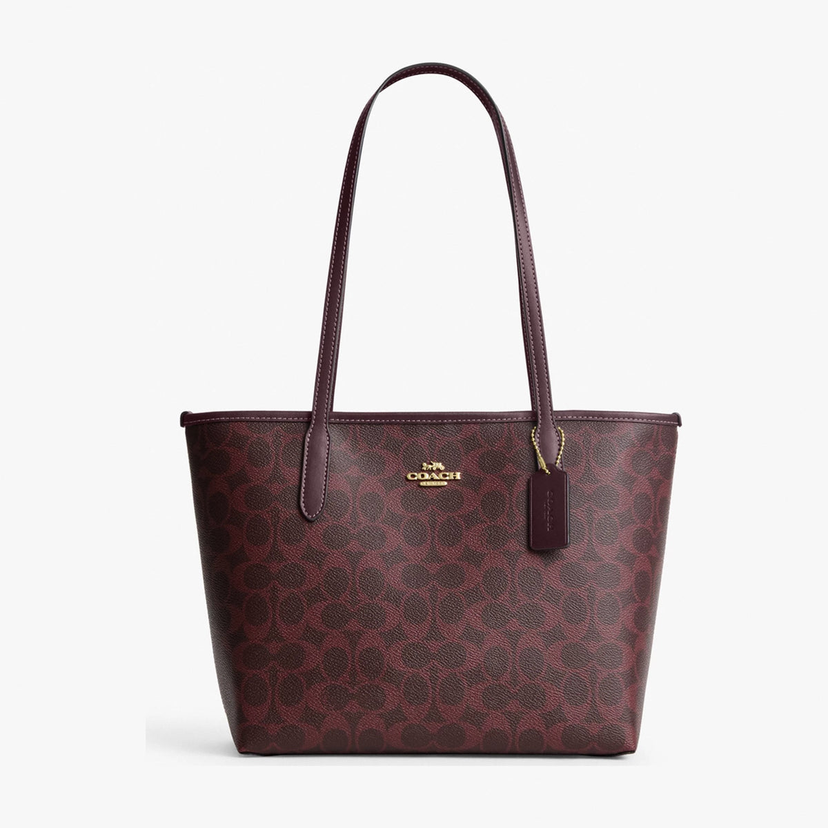 Coach Medium City Tote Bag In Signature Canvas - Gold/Black Currant