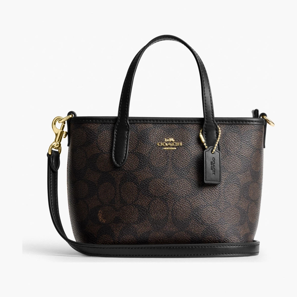 Coach City Mini Tote Bag In Signature Canvas - Gold/Walnut/Black