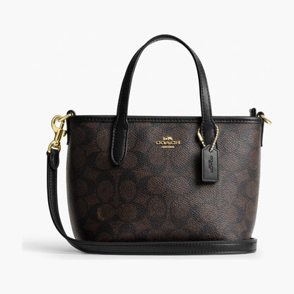 Coach City Mini Tote Bag In Signature Canvas - Gold/Walnut/Black