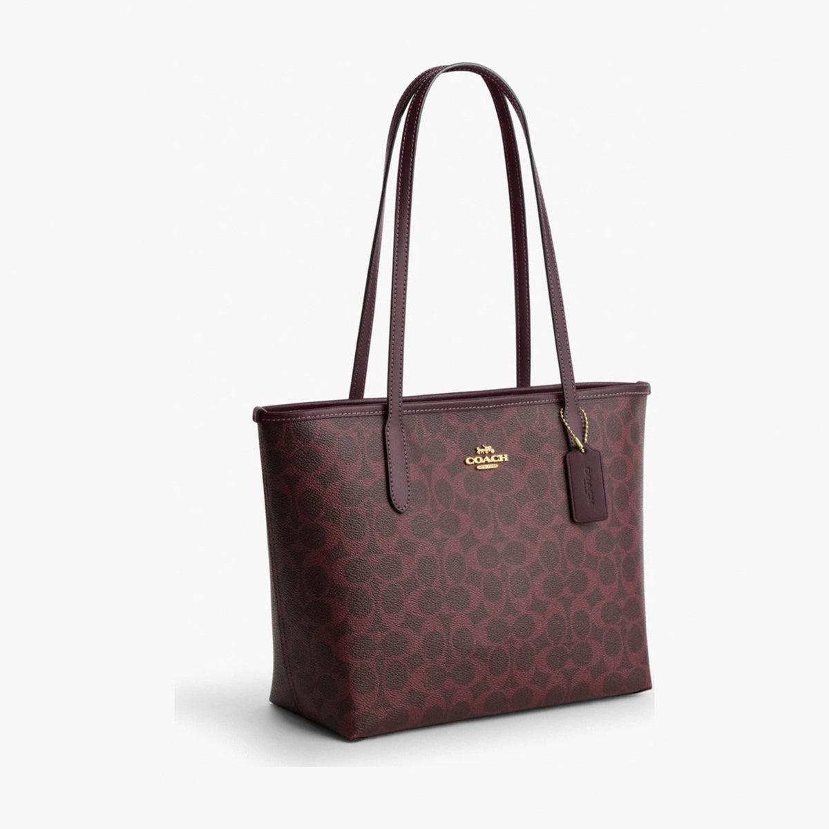 Coach Medium City Tote Bag In Signature Canvas - Gold/Black Currant