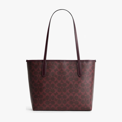 Coach Medium City Tote Bag In Signature Canvas - Gold/Black Currant