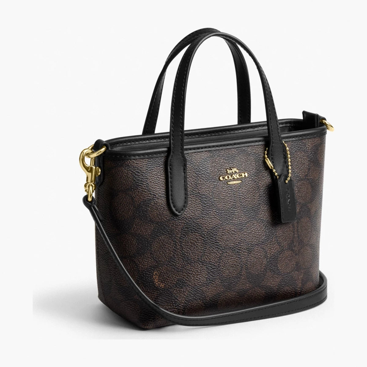Coach City Mini Tote Bag In Signature Canvas - Gold/Walnut/Black