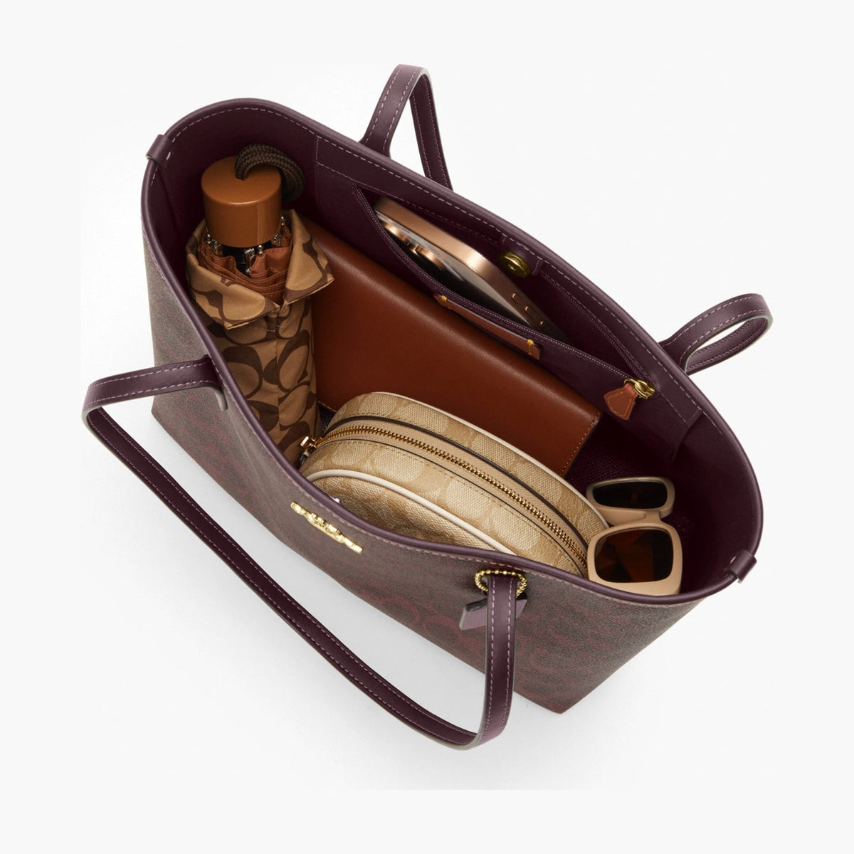 Coach Medium City Tote Bag In Signature Canvas - Gold/Black Currant