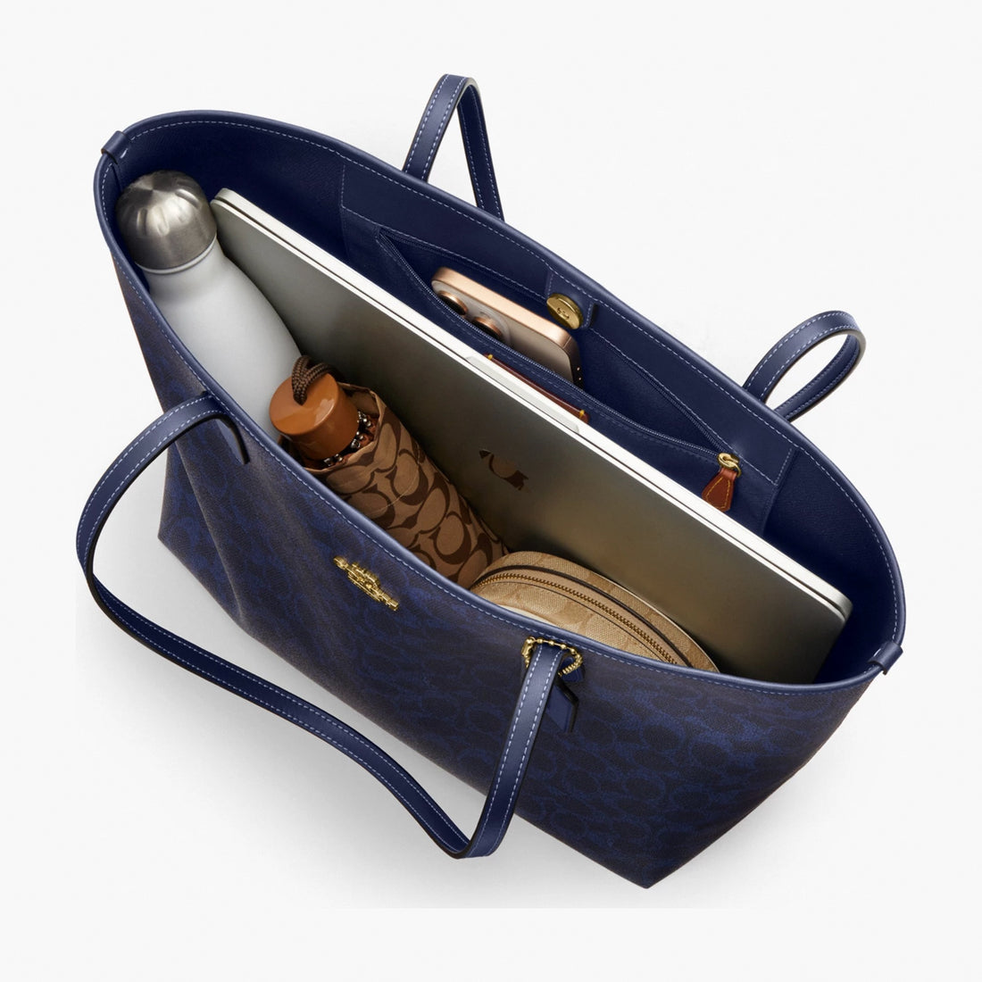 Coach City Tote Bag In Signature Canvas - Gold/Navy