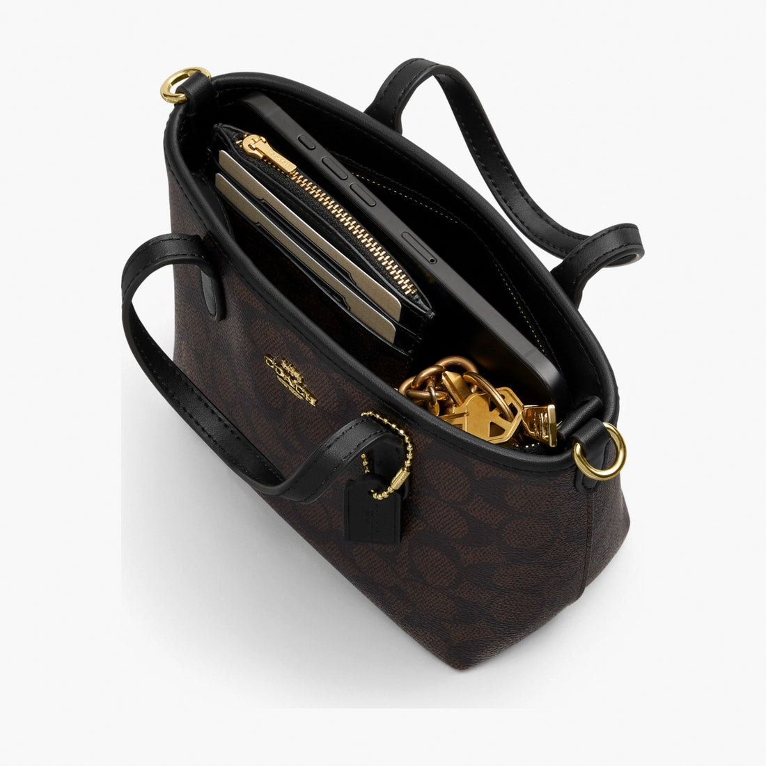 Coach City Mini Tote Bag In Signature Canvas - Gold/Walnut/Black