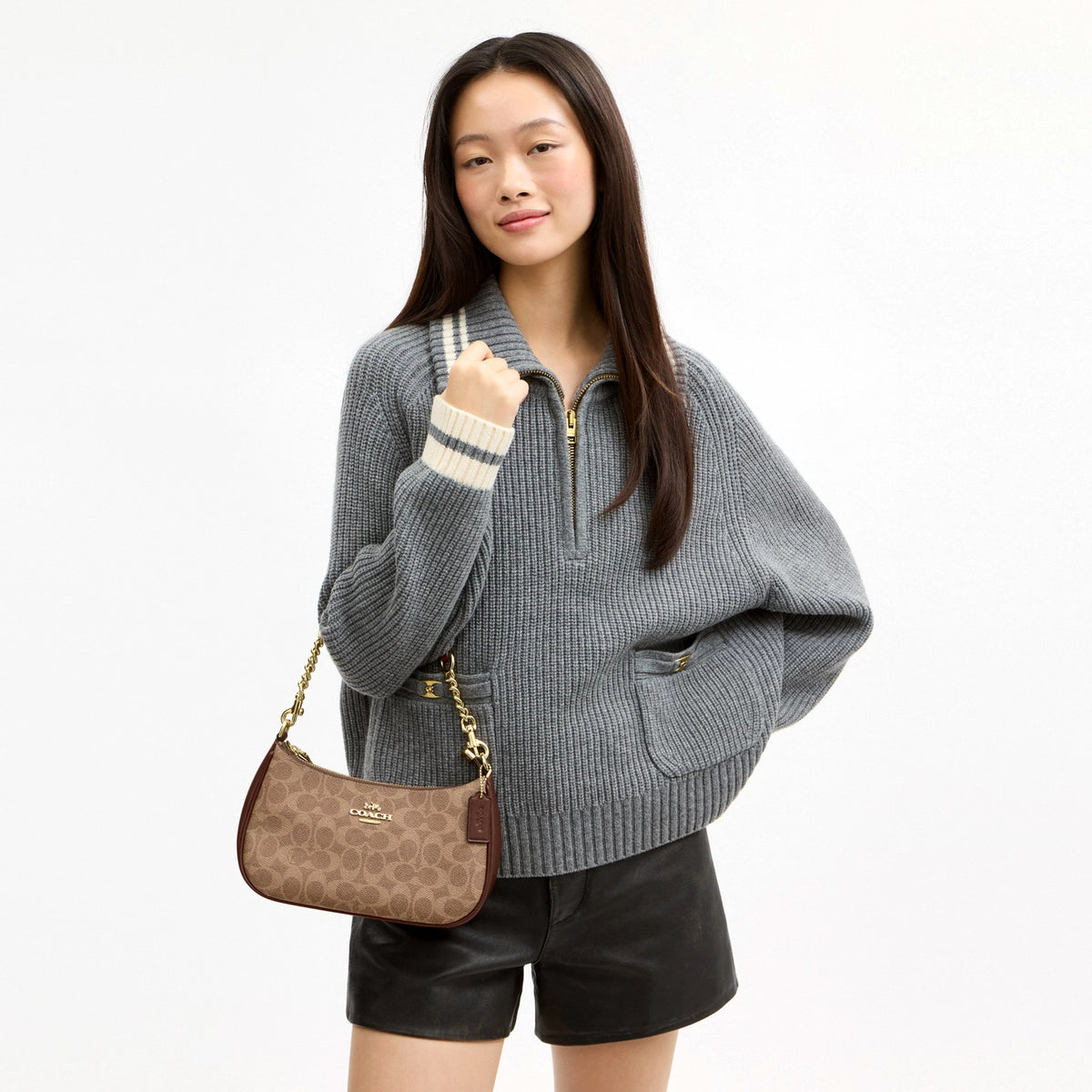 Coach Teri Shoulder Bag In Signature Canvas - Gold/Tan/Brown