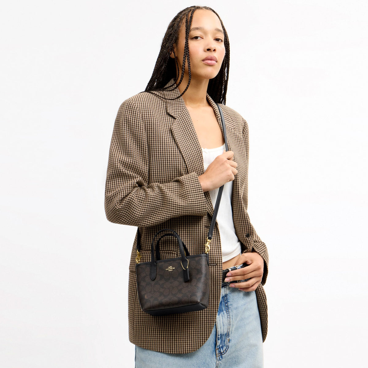 Coach City Mini Tote Bag In Signature Canvas - Gold/Walnut/Black