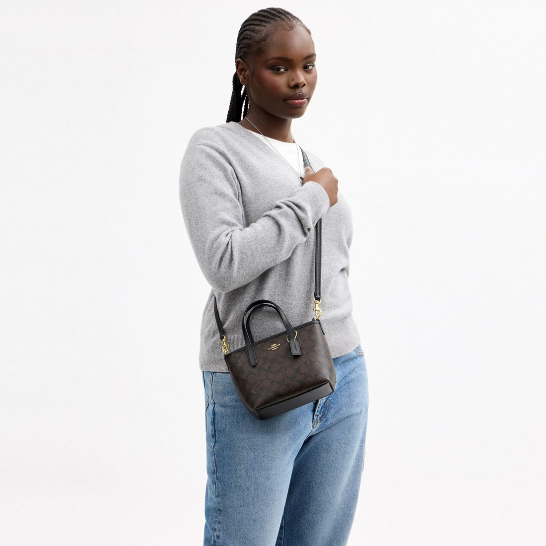 Coach City Mini Tote Bag In Signature Canvas - Gold/Walnut/Black