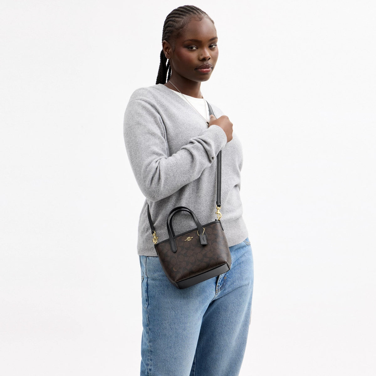 Coach City Mini Tote Bag In Signature Canvas - Gold/Walnut/Black
