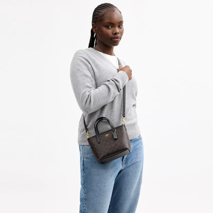 Coach City Mini Tote Bag In Signature Canvas - Gold/Walnut/Black