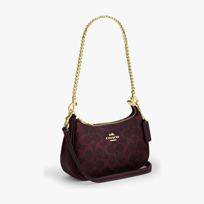 Coach Teri Mini Crossbody Bag In Signature Canvas - Gold/Black Currant