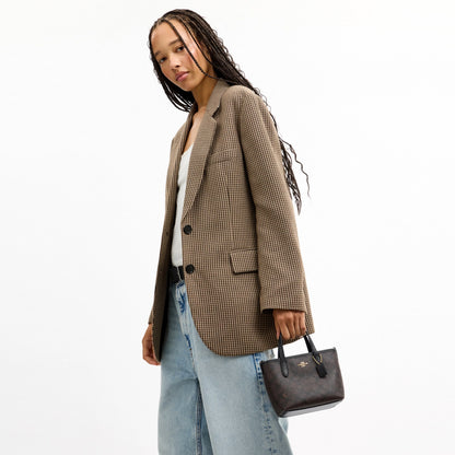 Coach City Mini Tote Bag In Signature Canvas - Gold/Walnut/Black