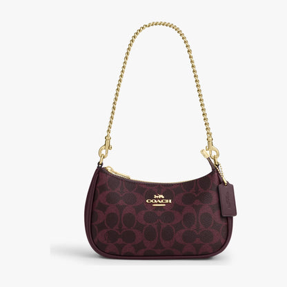 Coach Teri Mini Crossbody Bag In Signature Canvas - Gold/Black Currant