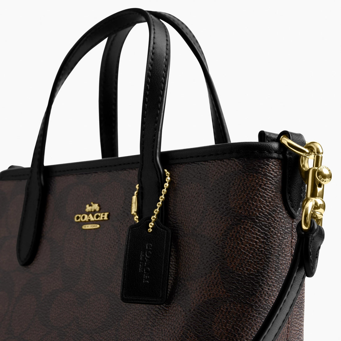 Coach City Mini Tote Bag In Signature Canvas - Gold/Walnut/Black