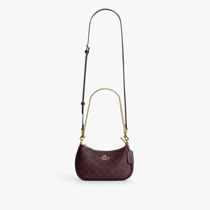 Coach Teri Mini Crossbody Bag In Signature Canvas - Gold/Black Currant