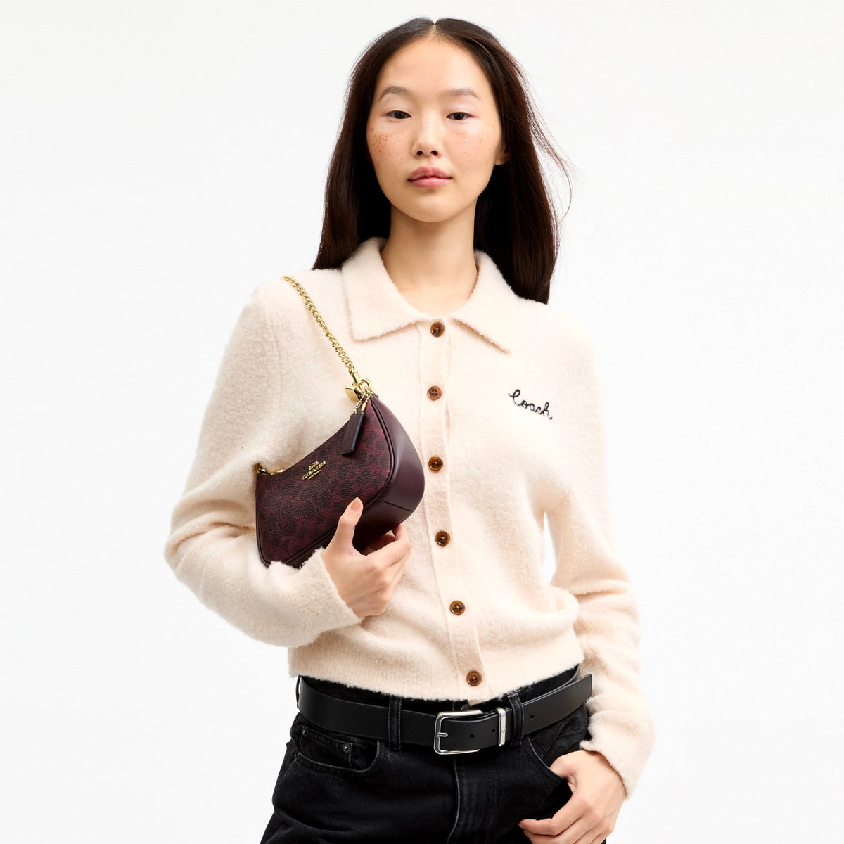 Coach Teri Mini Crossbody Bag In Signature Canvas - Gold/Black Currant