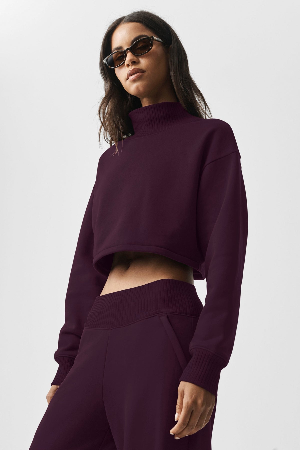 Alo Yoga Cropped Serenity Coverup - Rich Bordeaux