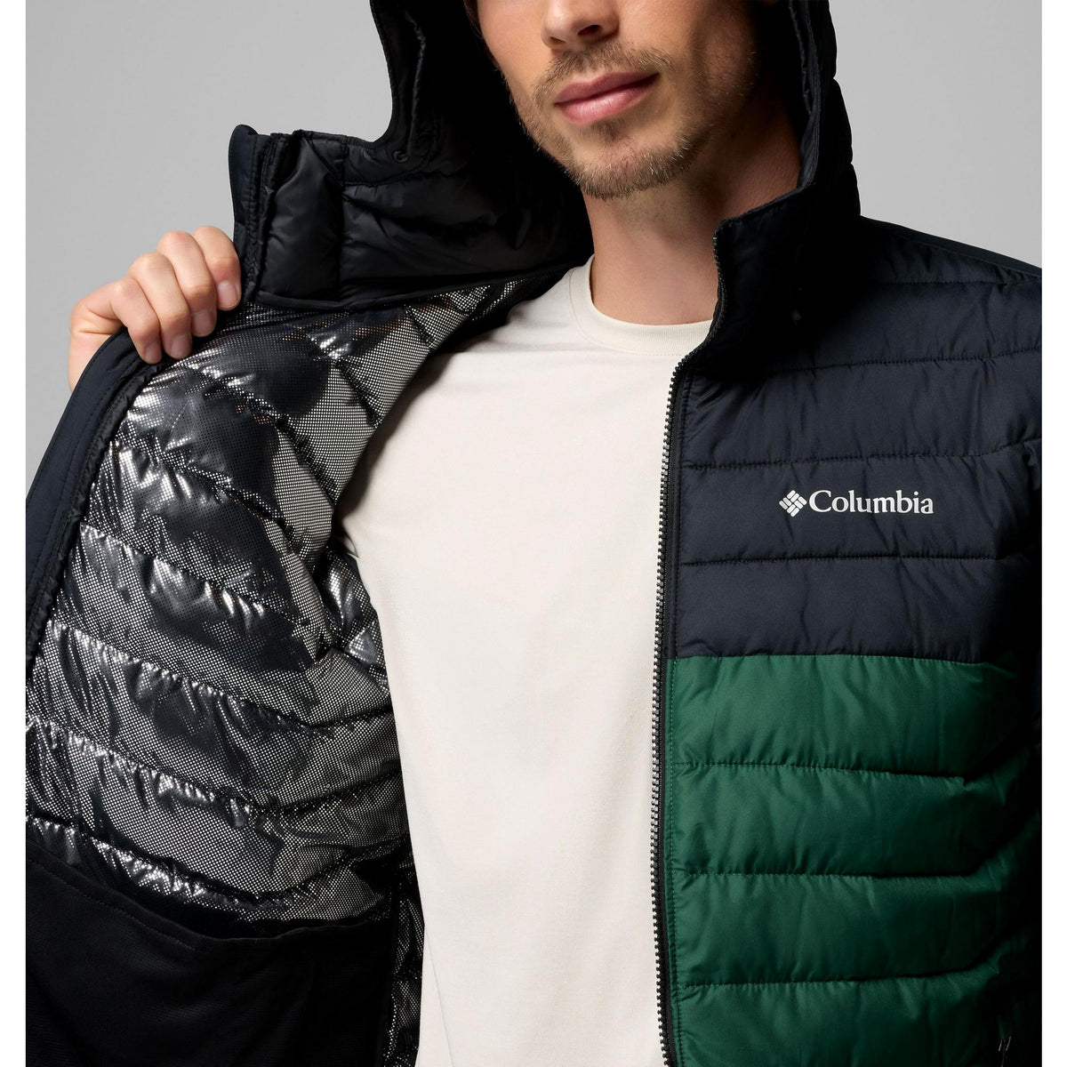 Columbia Men's Powder Lite II Hooded Jacket - Rain Forest, Black